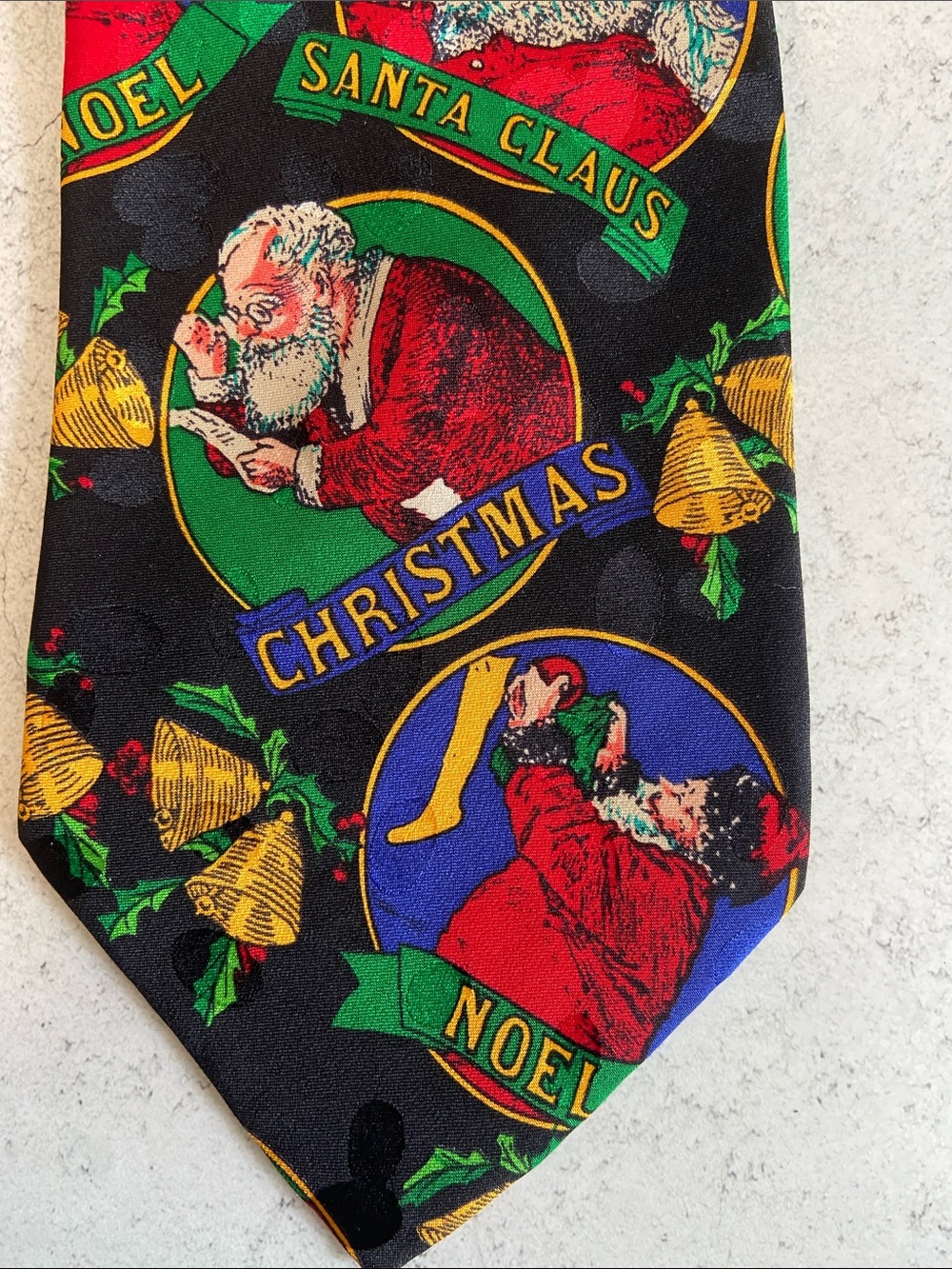 Christmas Santa Claus 100% Silk Tie Holiday Novelty Men's Necktie Black Noel - Picture 4 of 4